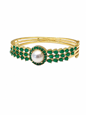 Gold-plated kada bracelet with pearl & green stone openable free size  3