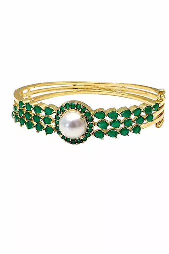 Gold-plated kada bracelet with pearl & green stone openable free size 