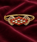 Gold-toned coral & pearl openable kada bracelet for women free size 