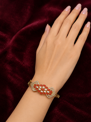 Gold-toned coral & pearl openable kada bracelet for women free size  2
