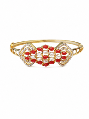 Gold-toned coral & pearl openable kada bracelet for women free size  3