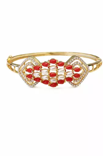 Gold-toned coral & pearl openable kada bracelet for women free size 