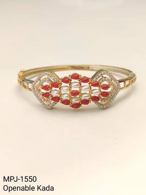 Gold-toned coral & pearl openable kada bracelet for women free size  4