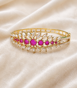 Gold-toned ruby & pearl floral kada bangle, openable free size 