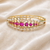 Gold-toned ruby & pearl floral kada bangle, openable free size 