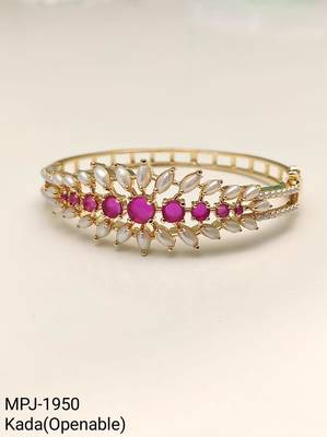 Gold-toned ruby & pearl floral kada bangle, openable free size  4