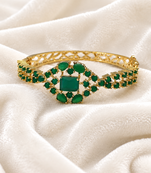 Green stone gold-tone kada bangle bracelet with openable clasp free size 