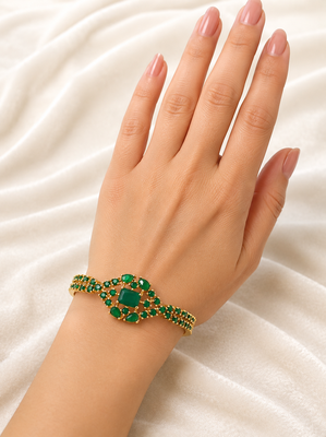Green stone gold-tone kada bangle bracelet with openable clasp free size  2
