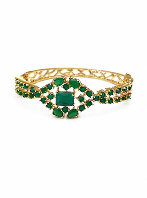 Green stone gold-tone kada bangle bracelet with openable clasp free size  3