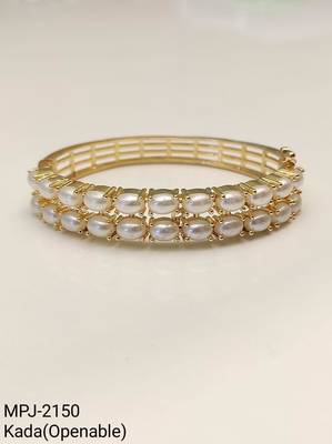Double row pearl kada bangle with gold-tone setting openable free size  4