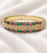 Gold-toned ruby emerald pearl kada bangle for women openable free size 
