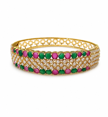 Gold-toned ruby emerald pearl kada bangle for women openable free size  3