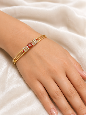 Gold-plated kada bangle with ruby and pearl embellishment openable free size  2