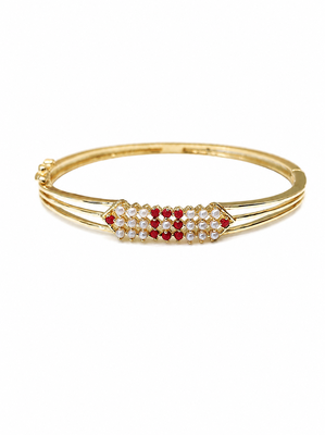 Gold-plated kada bangle with ruby and pearl embellishment openable free size  3