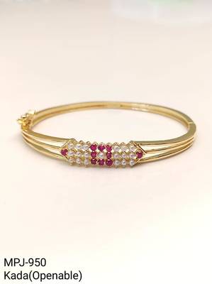 Gold-plated kada bangle with ruby and pearl embellishment openable free size  4