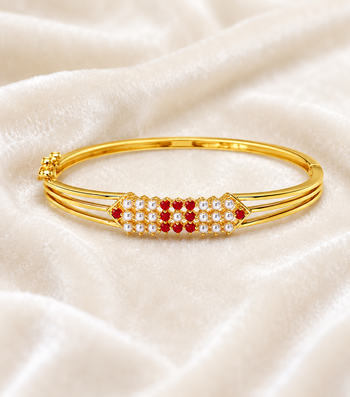 Gold-plated kada bracelet with ruby and pearl embellishments openable free size  1