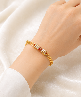 Gold-plated kada bracelet with ruby and pearl embellishments openable free size  2