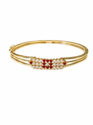 Gold-plated kada bracelet with ruby and pearl embellishments openable free size  3