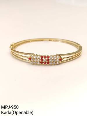 Gold-plated kada bracelet with ruby and pearl embellishments openable free size  4