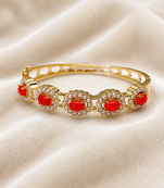 Gold-toned coral stone and pearl kada openable bangle free size 
