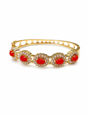 Gold-toned coral stone and pearl kada openable bangle free size  3