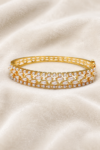 Pearl embellished gold-tone openable kada bangle for women free size 