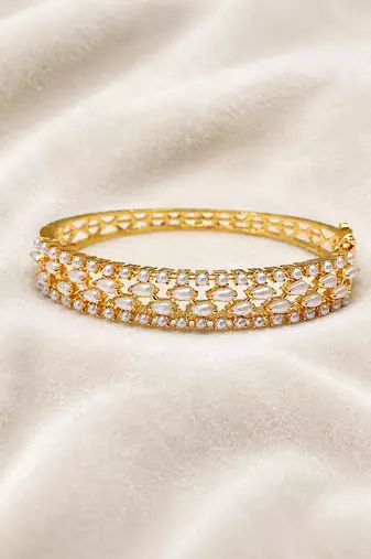Pearl embellished gold-tone openable kada bangle for women free size 