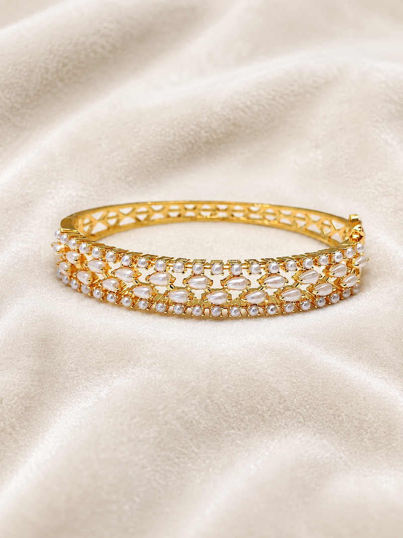 Pearl embellished gold-tone openable kada bangle for women free size 