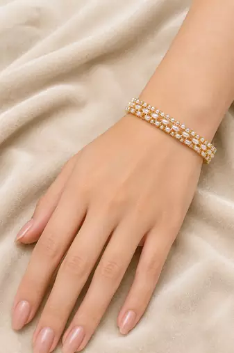 Pearl embellished gold-tone openable kada bangle for women free size 