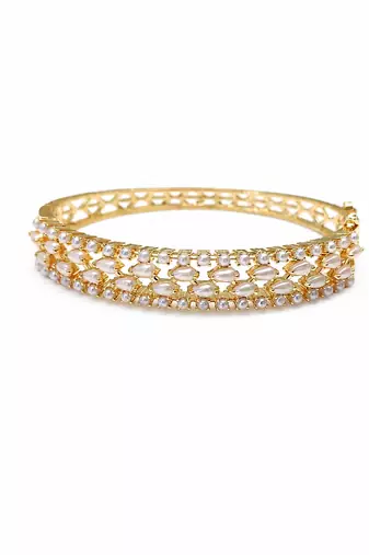 Pearl embellished gold-tone openable kada bangle for women free size 