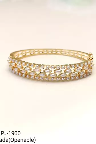 Pearl embellished gold-tone openable kada bangle for women free size 