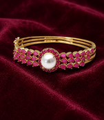 Ruby & pearl gold-toned openable kada bangle for girls and women free size 