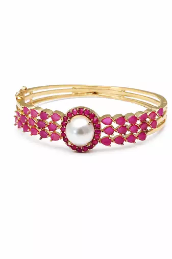 Ruby & pearl gold-toned openable kada bangle for girls and women free size 