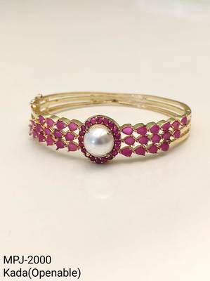 Ruby & pearl gold-toned openable kada bangle for girls and women free size  4
