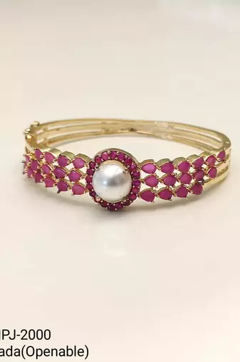 Ruby & pearl gold-toned openable kada bangle for girls and women free size 