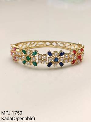 Gold-toned floral kada bangle with pearl & multicolour stones openable free size  4