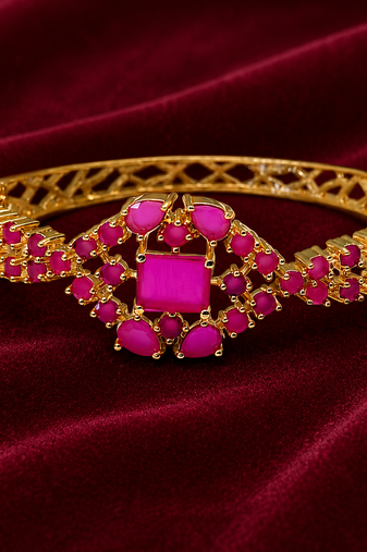 Ruby stone gold-toned kada bracelet for women openable free size 