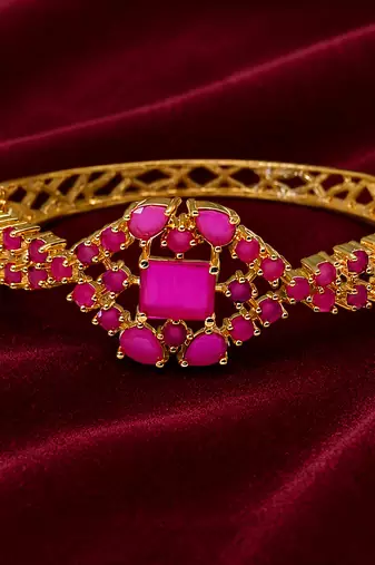 Ruby stone gold-toned kada bracelet for women openable free size 