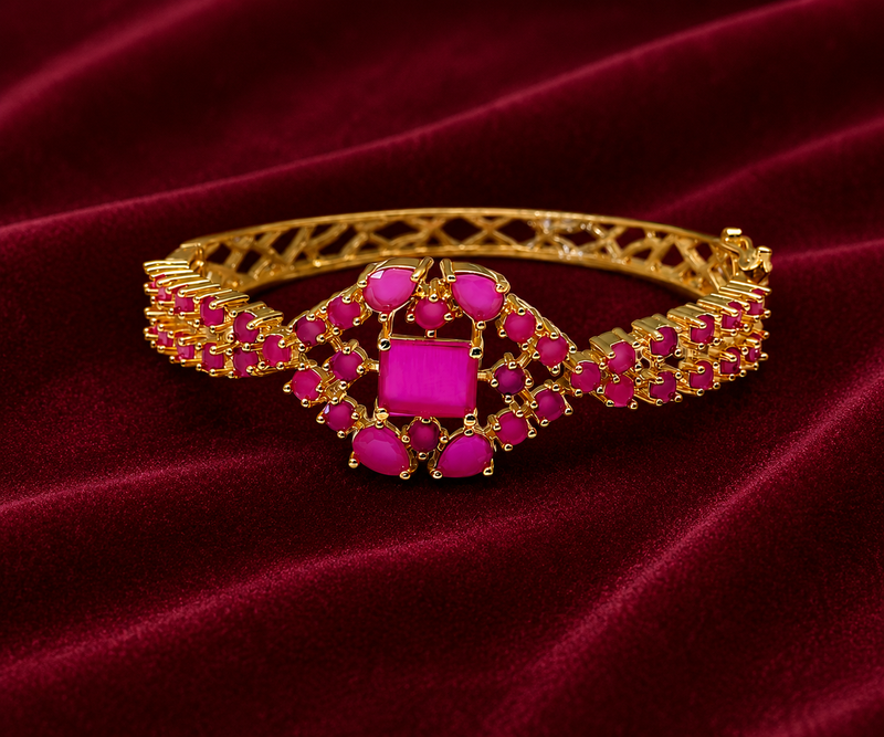 Ruby stone gold-toned kada bracelet for women openable free size 