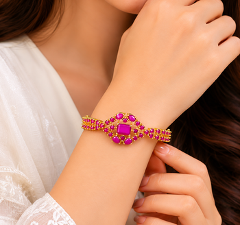 Ruby stone gold-toned kada bracelet for women openable free size  2