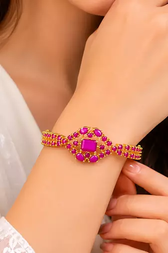 Ruby stone gold-toned kada bracelet for women openable free size 