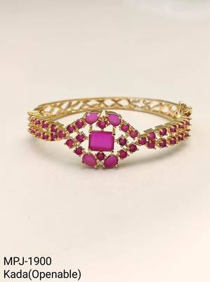 Ruby stone gold-toned kada bracelet for women openable free size  4