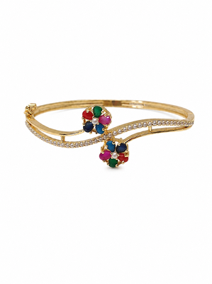 Gold-plated navratan floral kada bracelet with cz stones openable free size  3