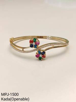 Gold-plated navratan floral kada bracelet with cz stones openable free size  4
