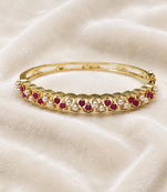  Gold-toned ruby and pearl kada bangle for women openable free size 
