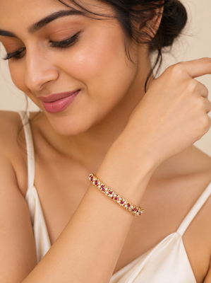  Gold-toned ruby and pearl kada bangle for women openable free size  2