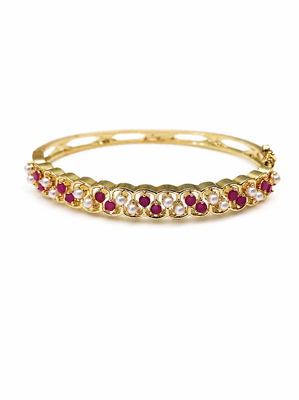  Gold-toned ruby and pearl kada bangle for women openable free size  3