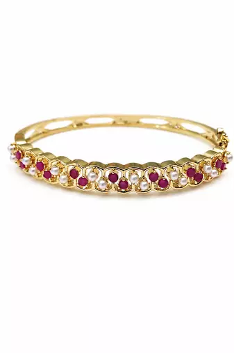  Gold-toned ruby and pearl kada bangle for women openable free size 