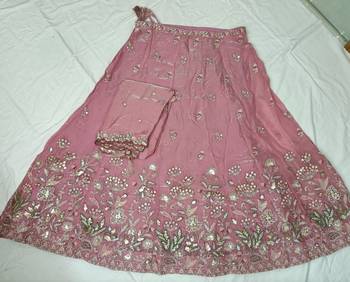 Pink Satin Heavy Embroidery Sequence work Lehenga Choli with Dupatta 6
