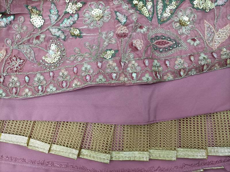 Pink Satin Heavy Embroidery Sequence work Lehenga Choli with Dupatta